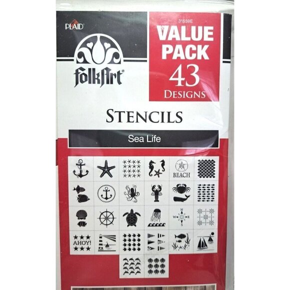 Folk Art Stencils Sea Life Value Pack 26 Pieces 43 Designs - Picture 2 of 5
